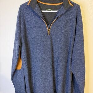 Orvis Men's Heather Blue Zip-Up Sweater with Orange Trim